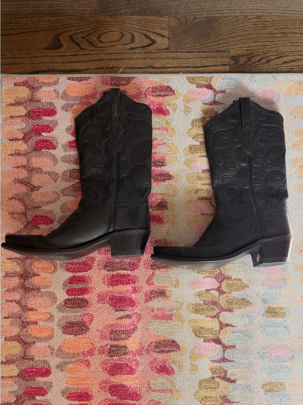 Old West Black Leather Western Heeled Boots for Women